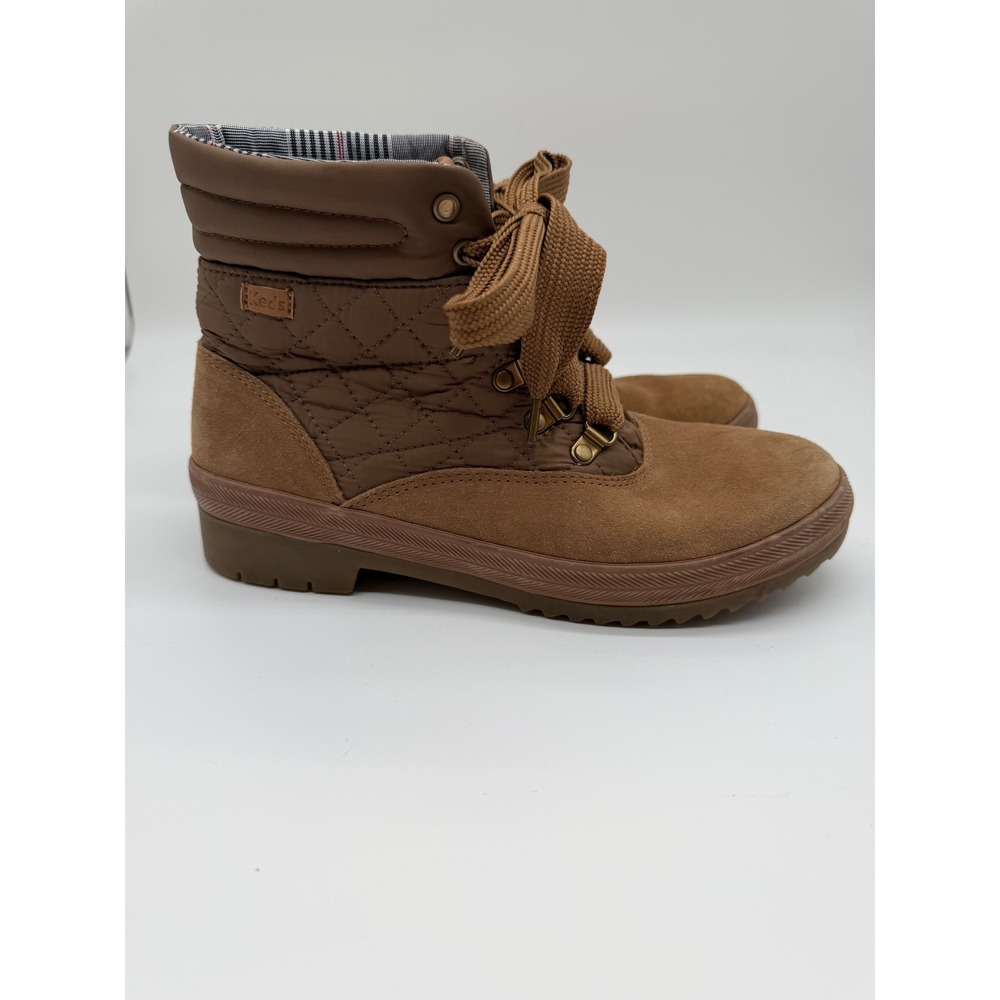 Keds‎ Boot Tan Brown Suede Quilted Nylon Water Resistant Boots Womens 7.5
